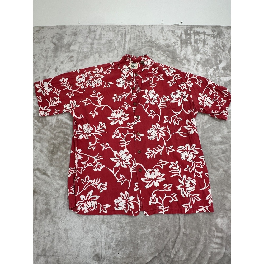 Vintage Pau Hana‎ Hawaiian Shirt Mens Size XL Red Button Up Short Sleeve EUC